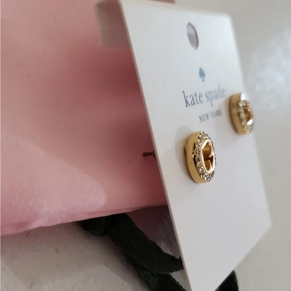 Kate Spade Gold Stud Earrings with Pink Pouch - Picture 3 of 6